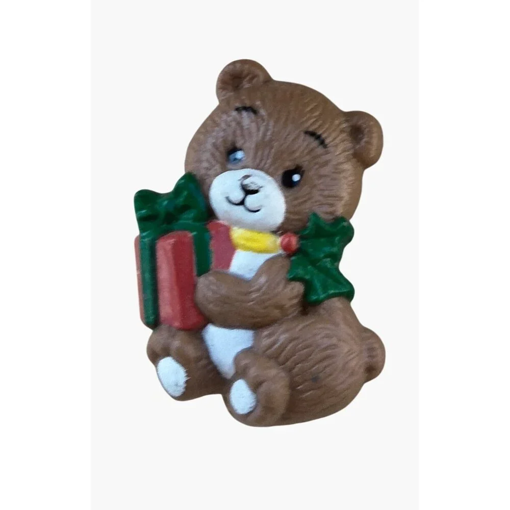 Russ Bear Pin Christmas Package Vintage Signed